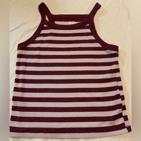 SO Women's Burgundy and White Striped Tank Top - Picture 1 of 3